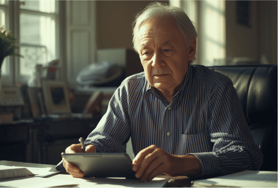Hombre con canas haciendo calculos de su pensión